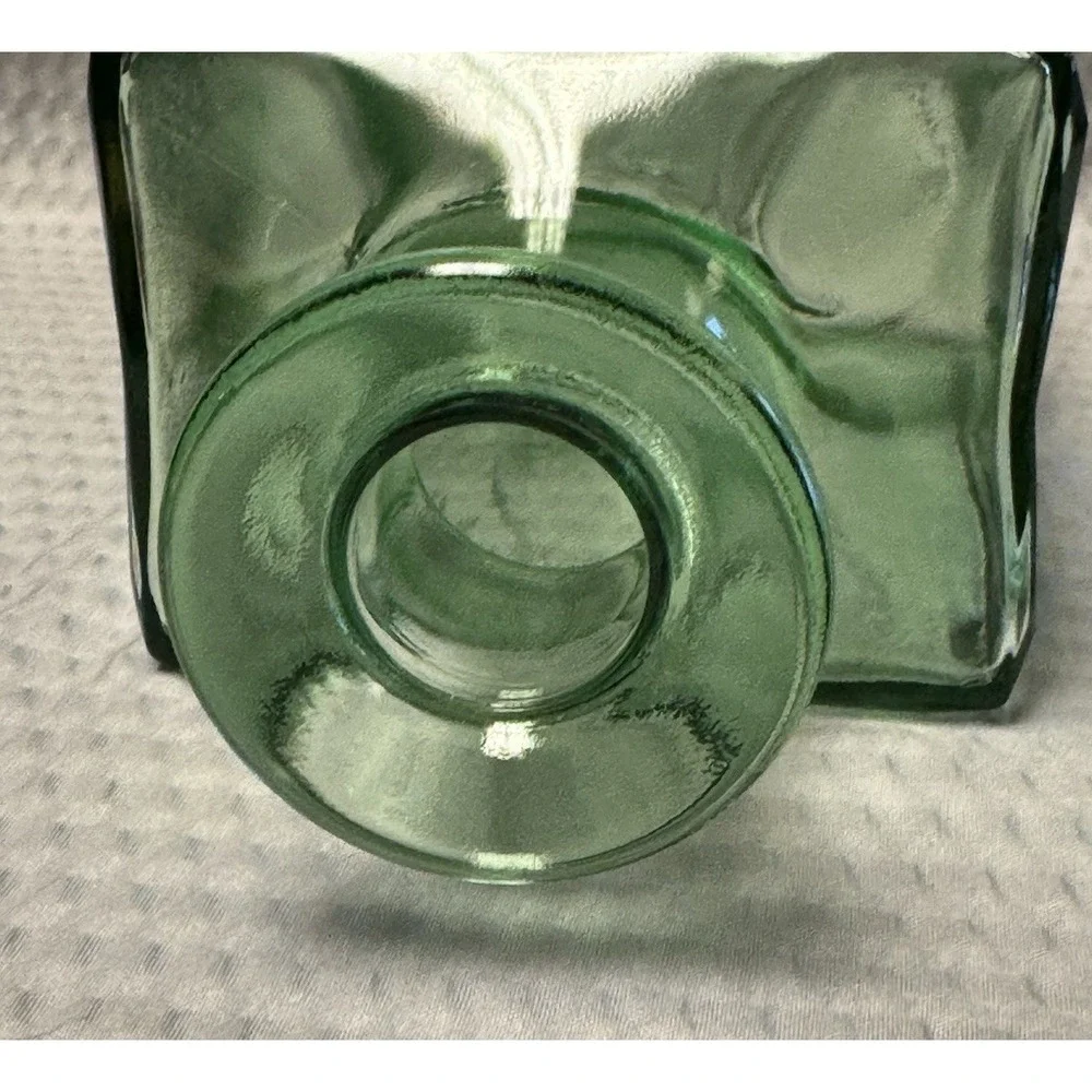 Vintage MCM Green Glass Decanter with Stopper Square Barware Collectibles 10